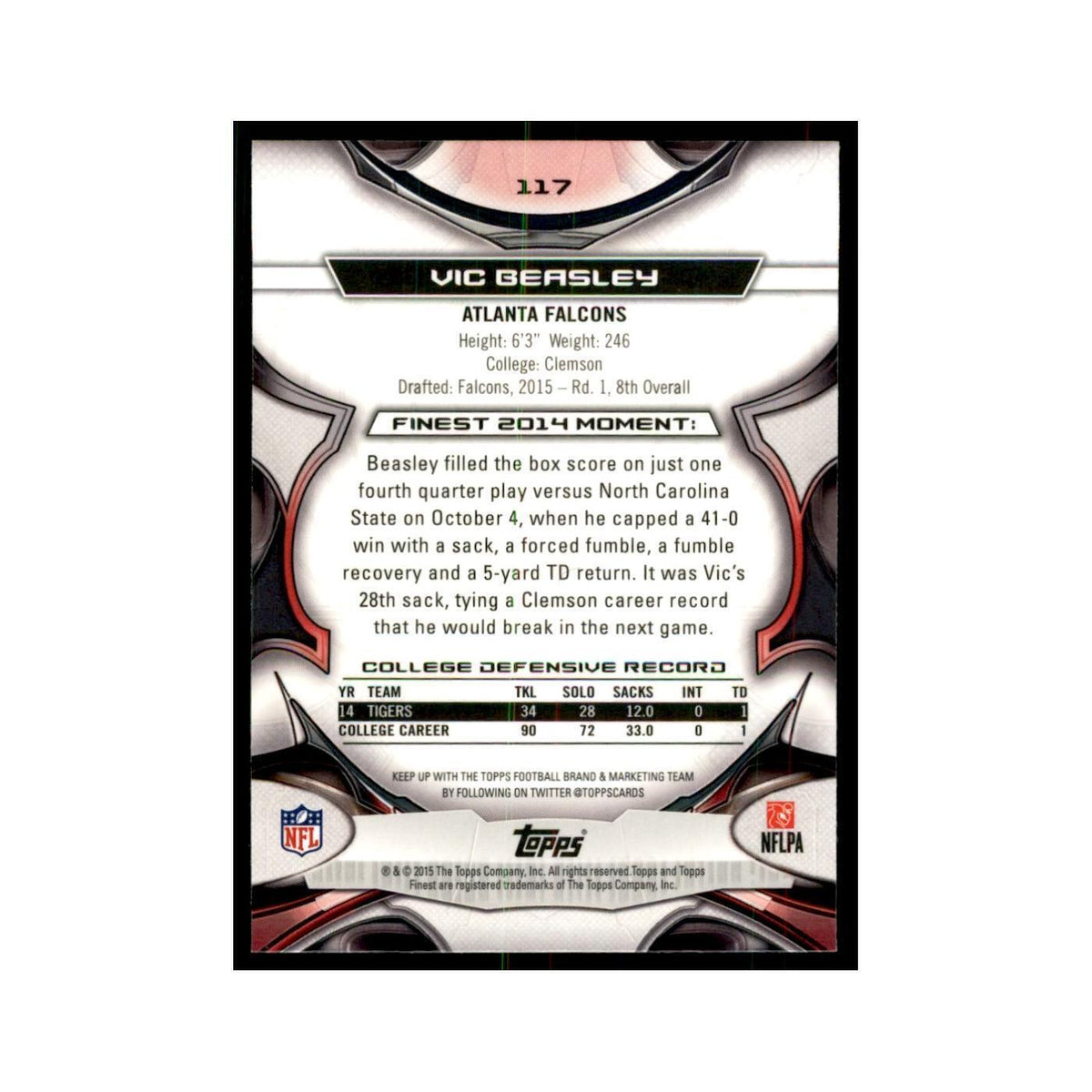 2015 Topps Finest Vic Beasley RC Football Cards #117