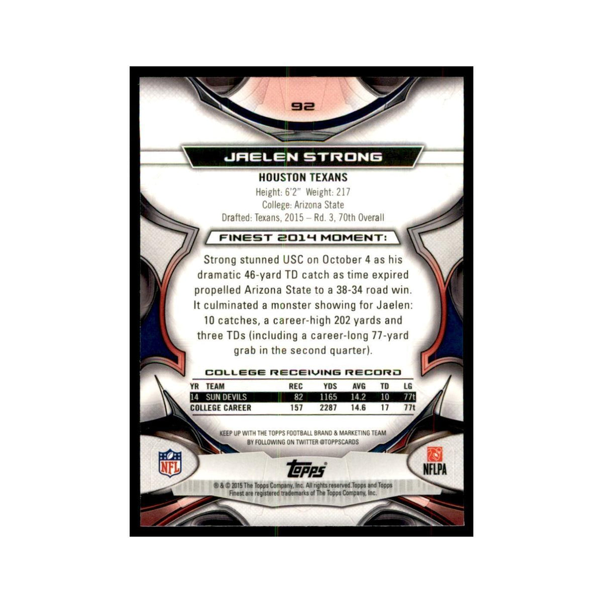 2015 Topps Finest Jaelen Strong RC Football Cards #92