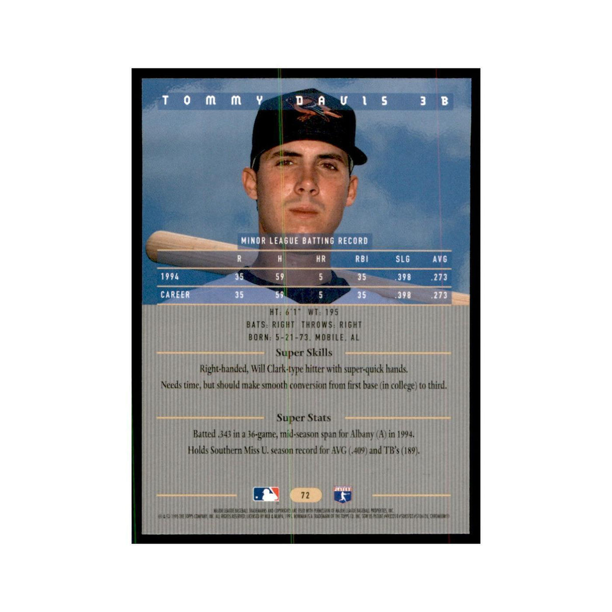 1995 Bowman's Best Tommy Davis Baseball Cards #72