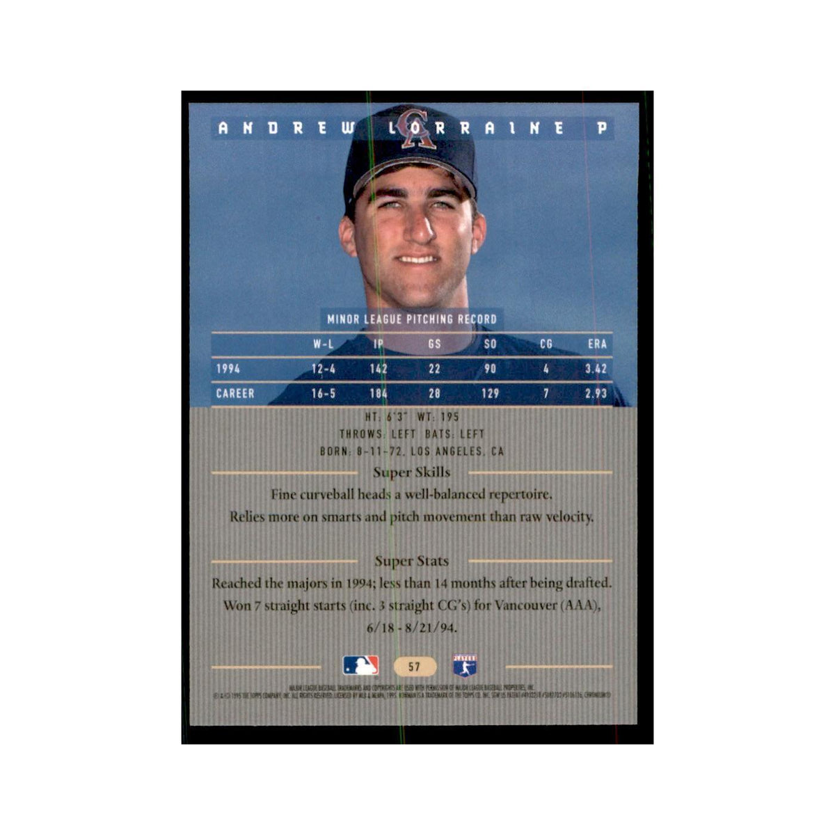 1995 Bowman's Best Andrew Lorraine Baseball Cards #57