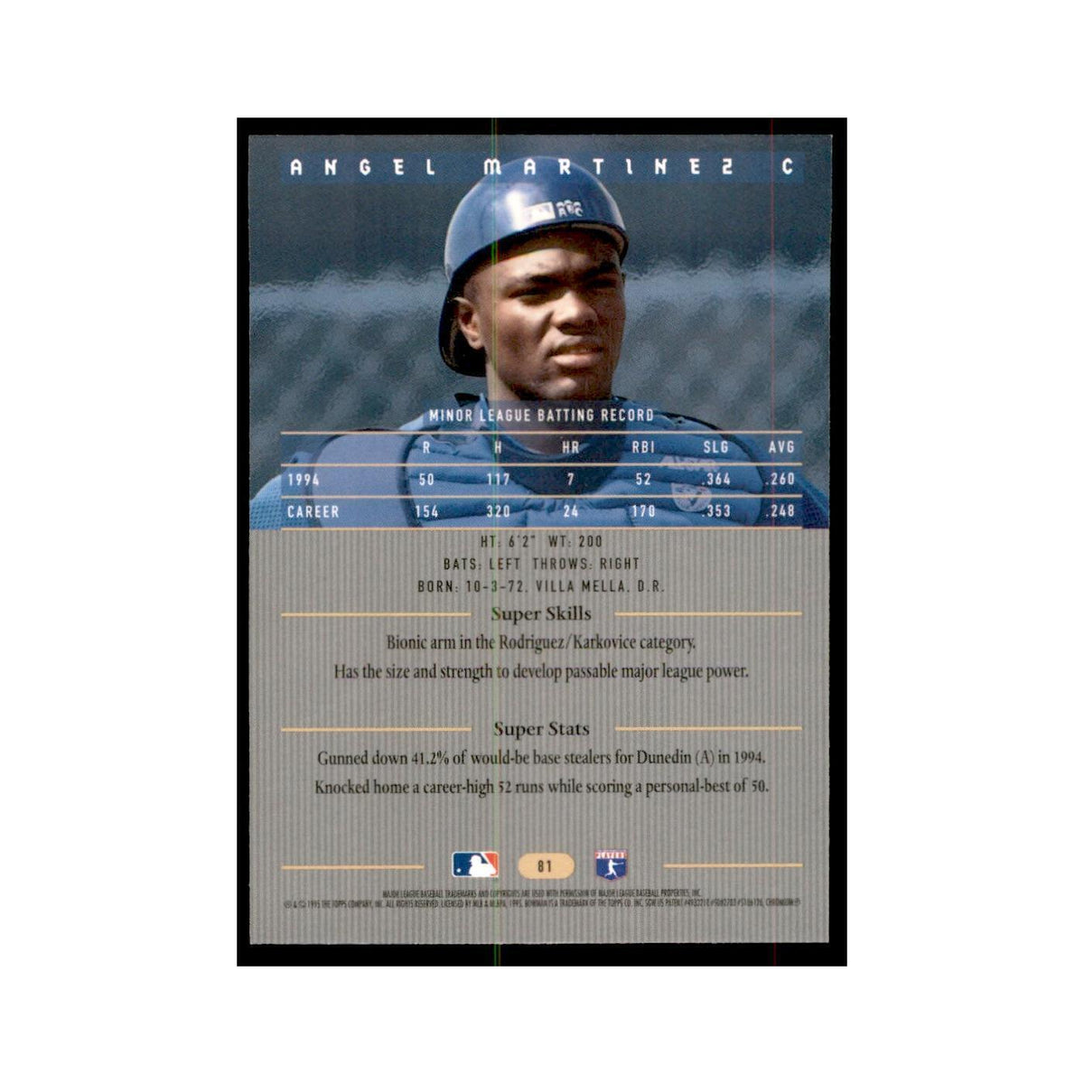 1995 Bowman's Best Angel Martinez Baseball Cards #81