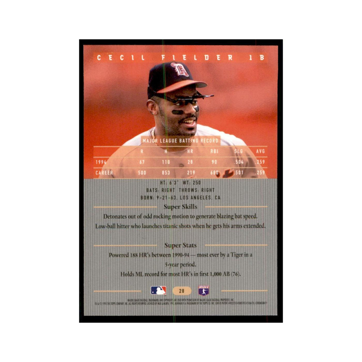 1995 Bowman's Best Cecil Fielder Baseball Cards #28