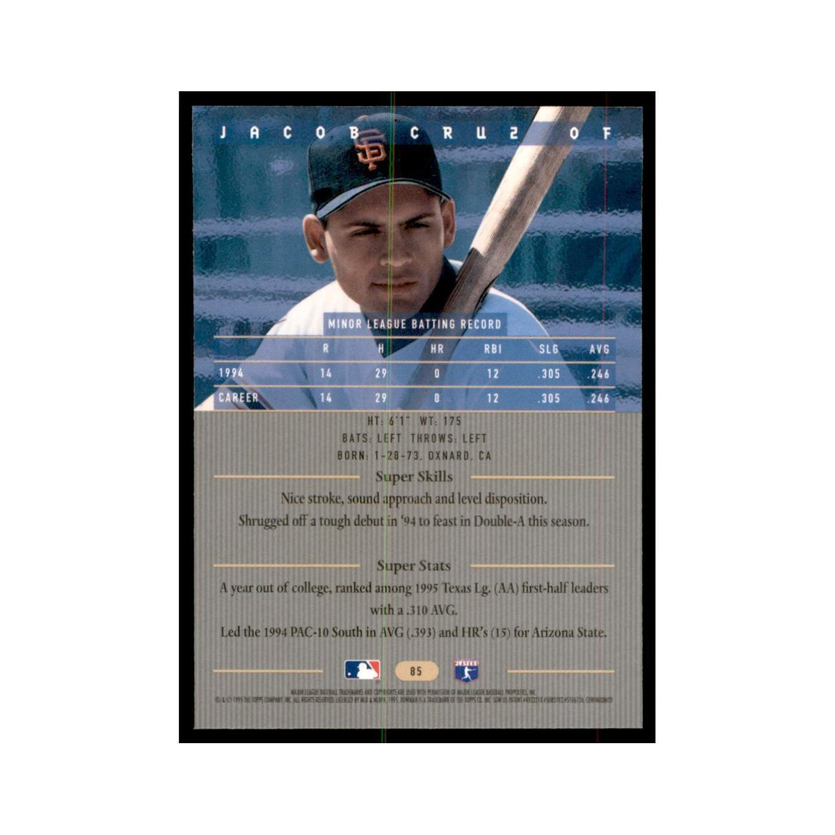 1995 Bowman's Best Jacob Cruz Baseball Cards #85