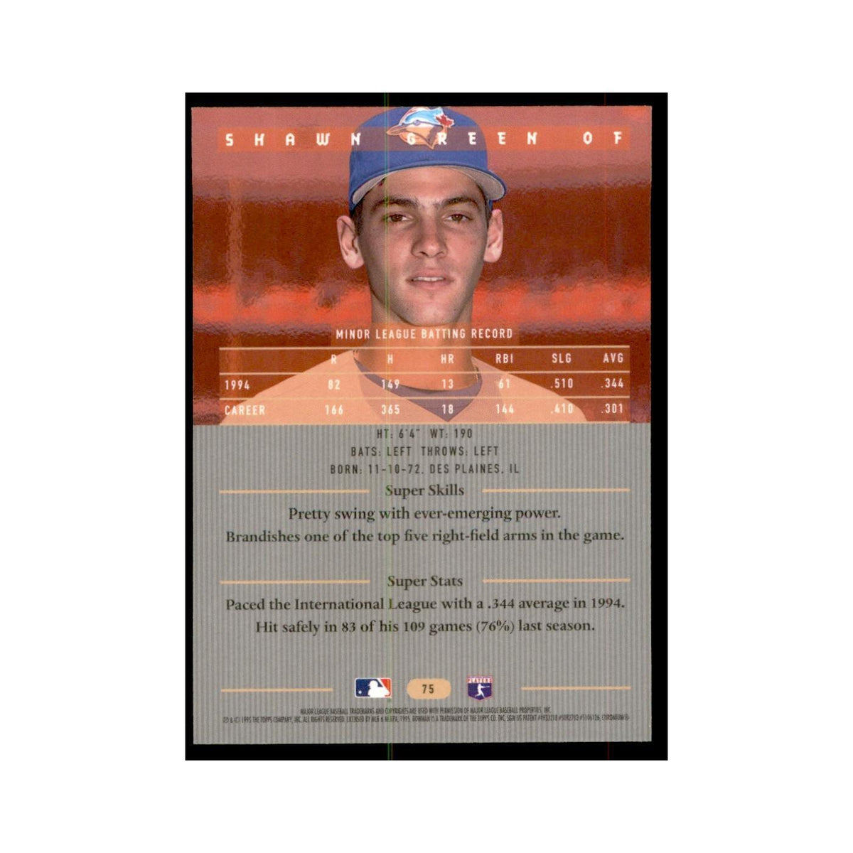 1995 Bowman's Best Shawn Green Baseball Cards #75