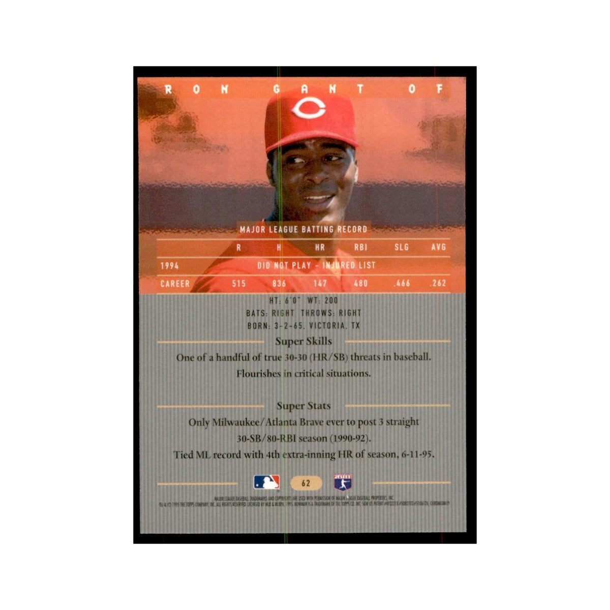1995 Bowman's Best Ron Gant Baseball Cards #62