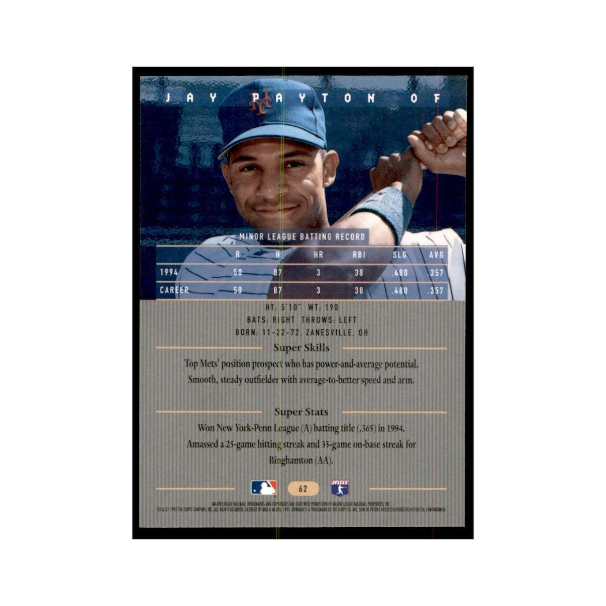 1995 Bowman's Best Jay Payton Baseball Cards #62