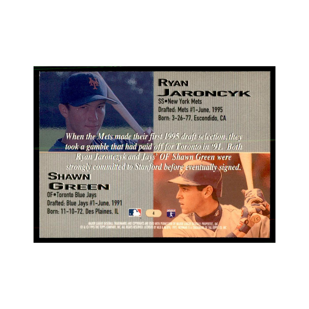 1995 Bowman's Best Ryan Jaroncyk/Ghawn Green Baseball Cards #4