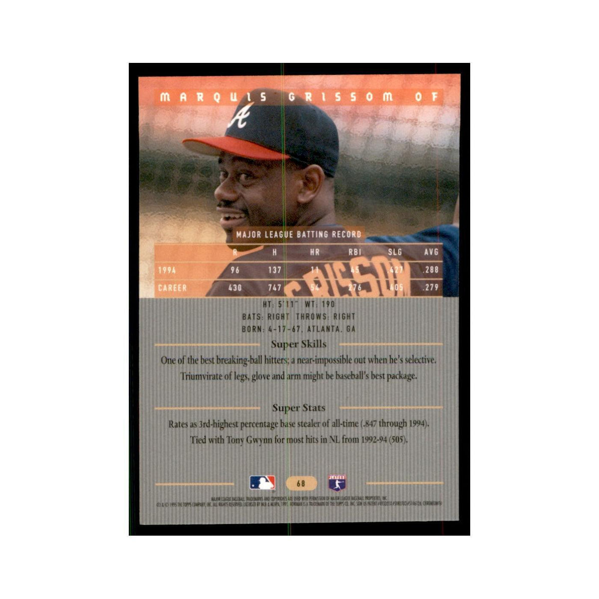 1995 Bowman's Best Marquis Grissom Baseball Cards #68