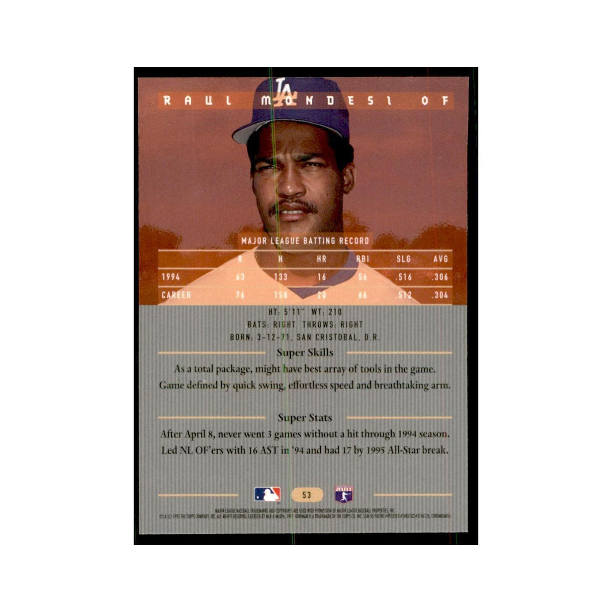 1995 Bowman's Best Raul Mondesi Baseball Cards #53