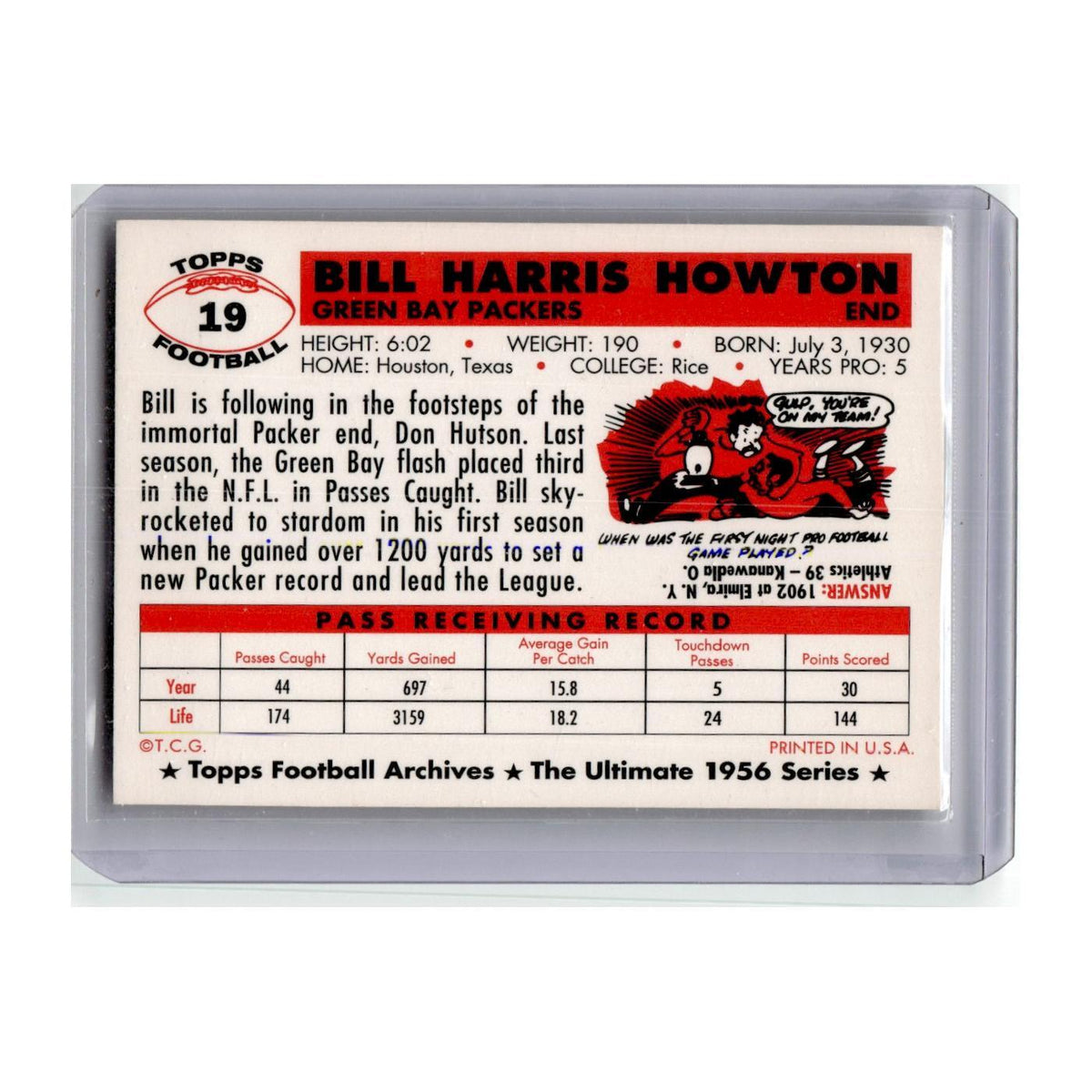 1994 Topps Archives 1956 Series Bill Howton Packers #19