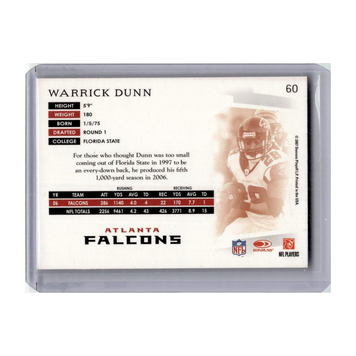2007 Donruss Threads Warrick Dunn Falcons #60