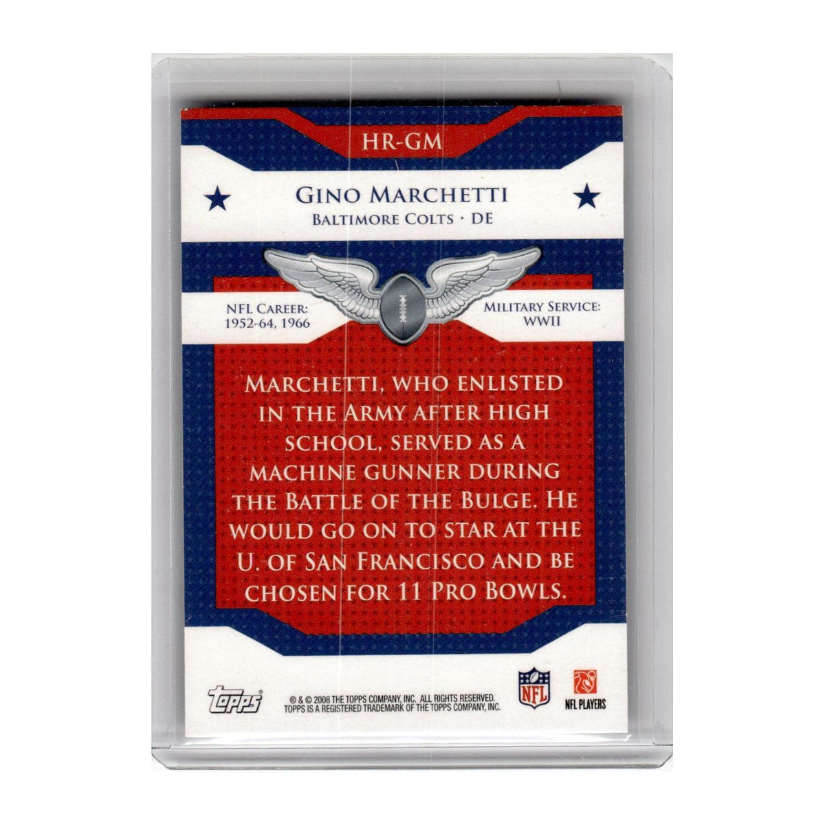 2008 Topps Honor Roll Gino Marchetti Baltimore Colts #HR-GM