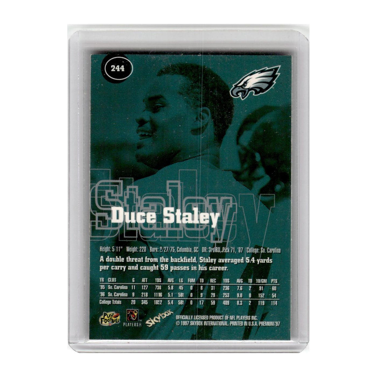 1997 SkyBox Premium Duce Staley RC Eagles #244
