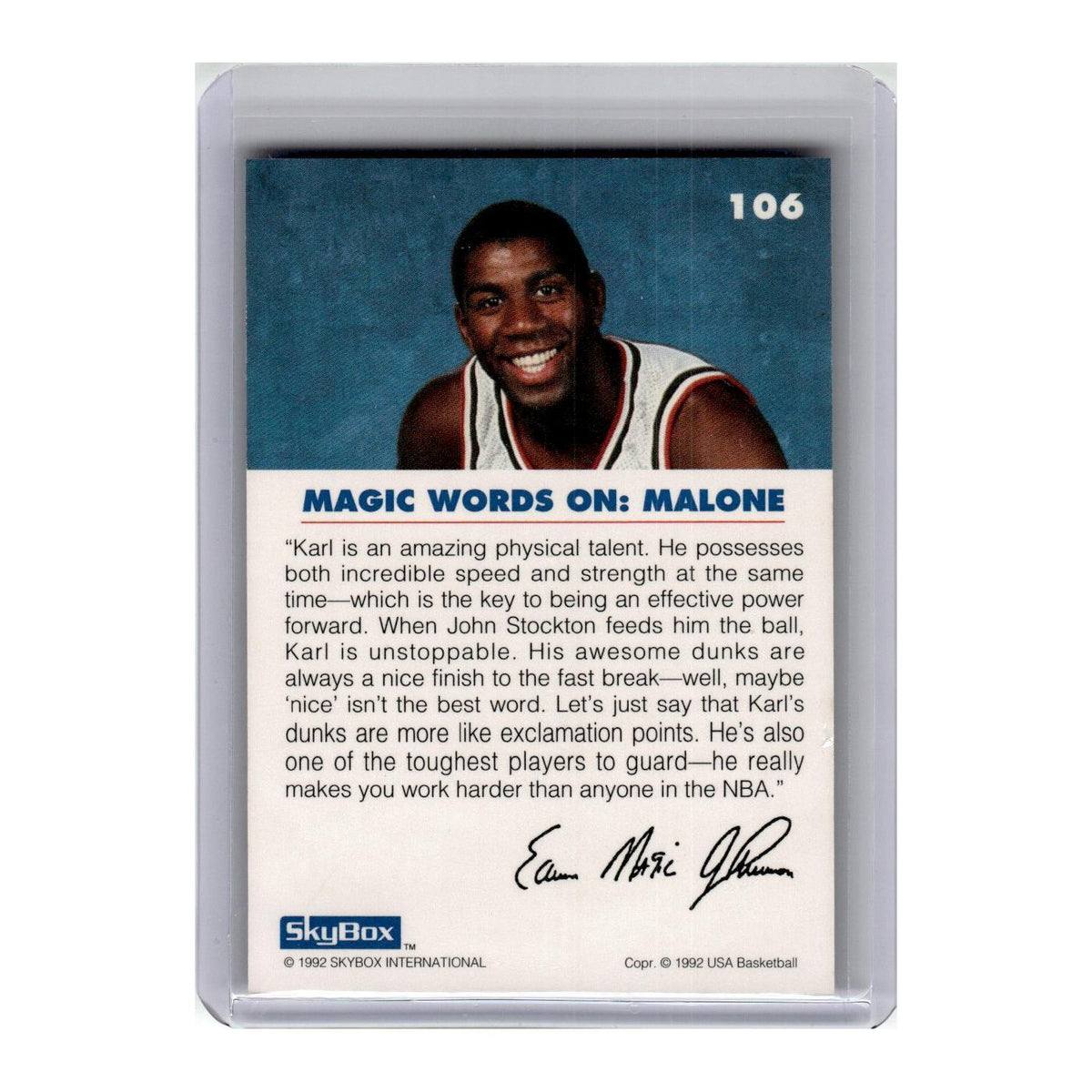 1992 SkyBox USA Magic on Malone Jazz #106