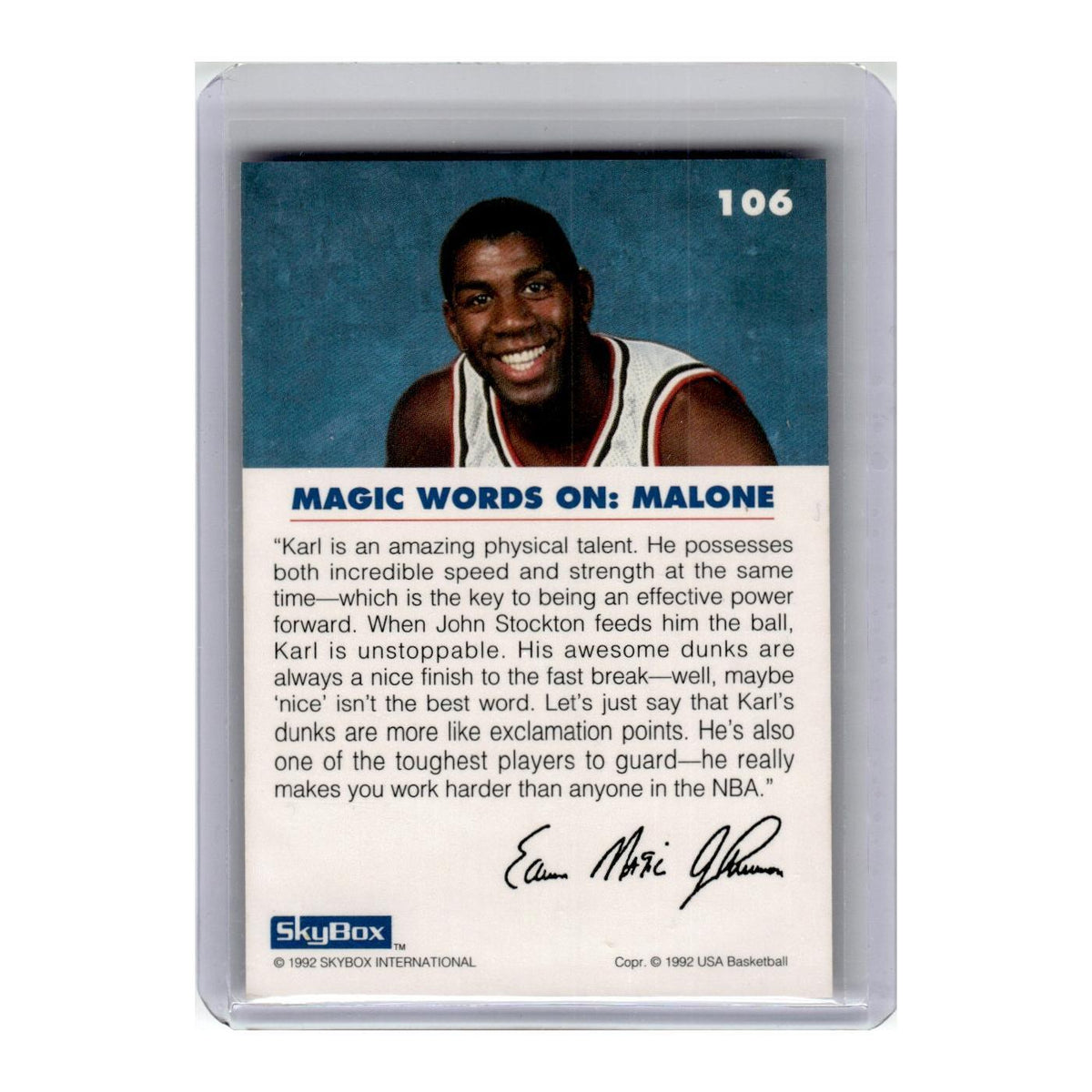 1992 SkyBox USA Magic on Malone Jazz #106