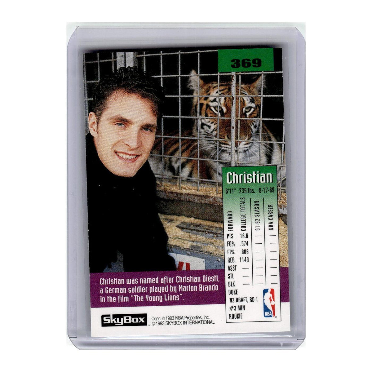 1992 SkyBox Christian Laettner RC Timberwolves #369