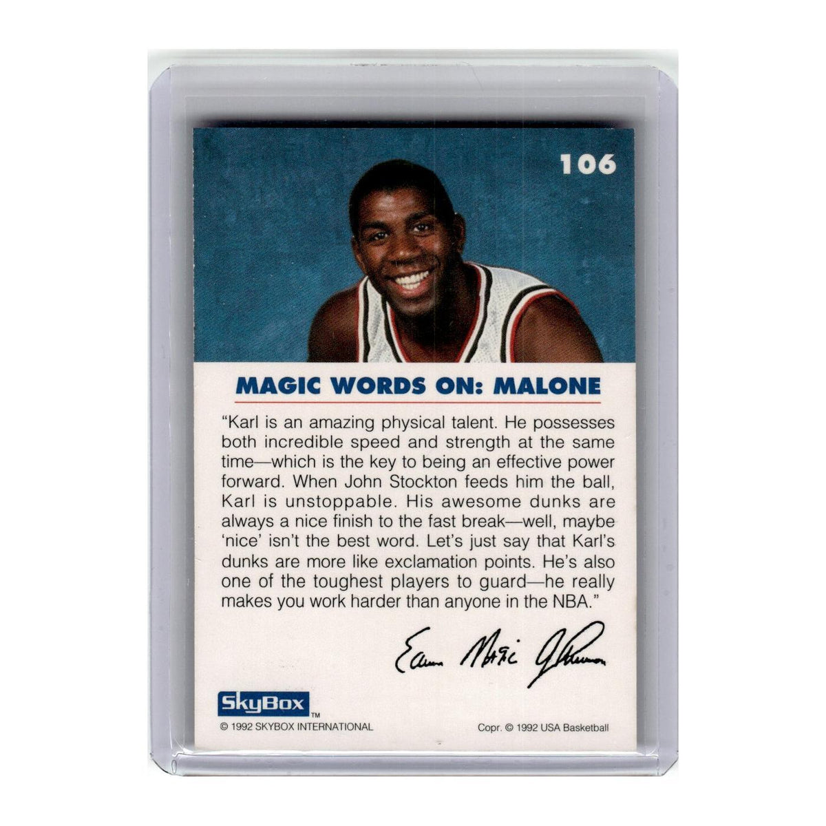 1992 SkyBox USA Magic on Malone Jazz #106