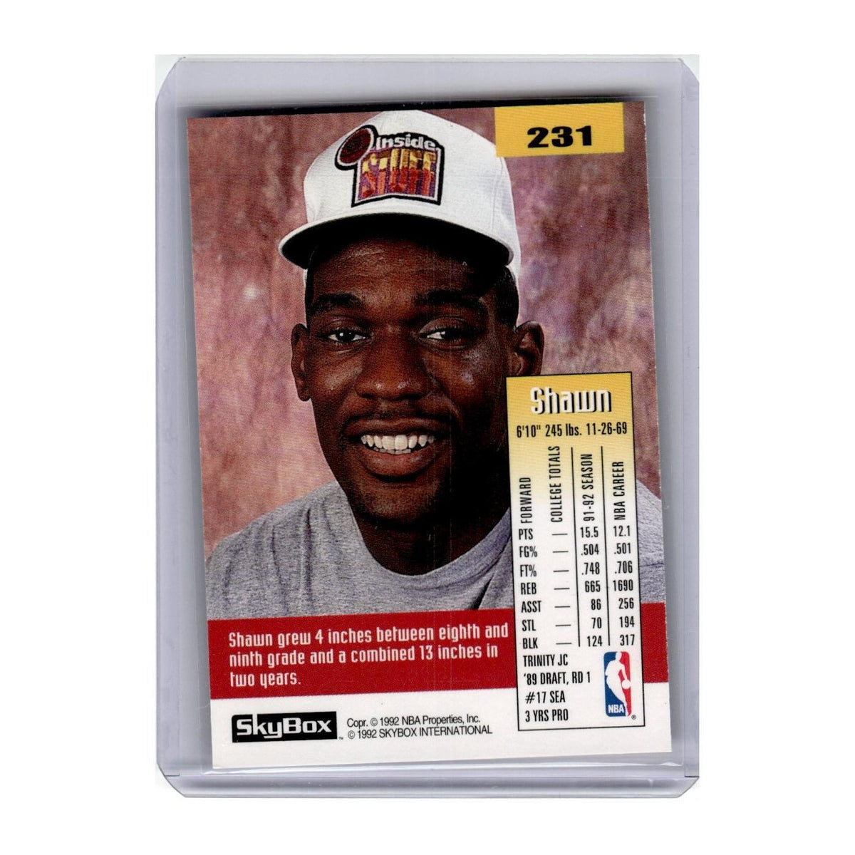 1992 SkyBox Shawn Kemp Seattle SuperSonics #231