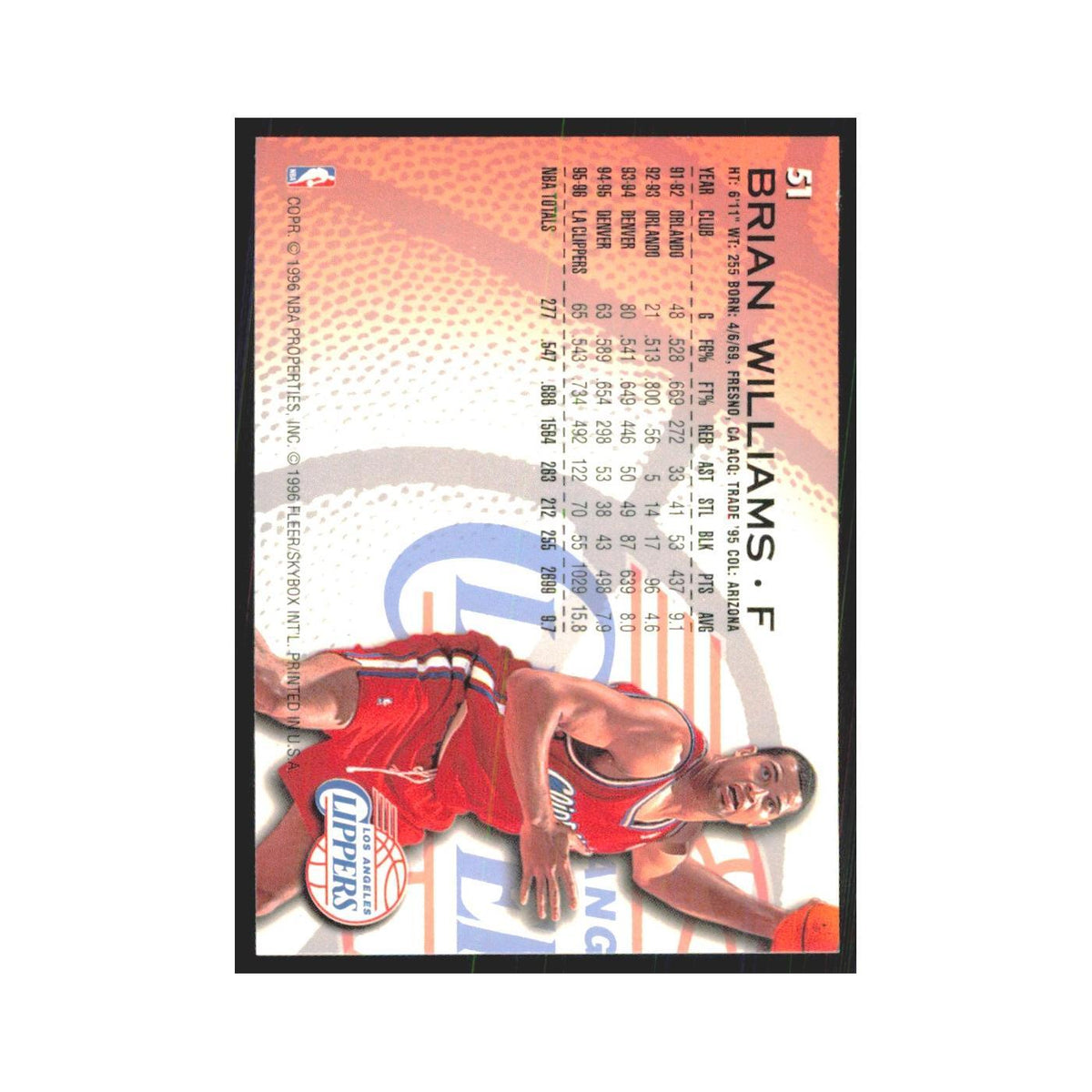 1996 Fleer Brian Williams Clippers #51