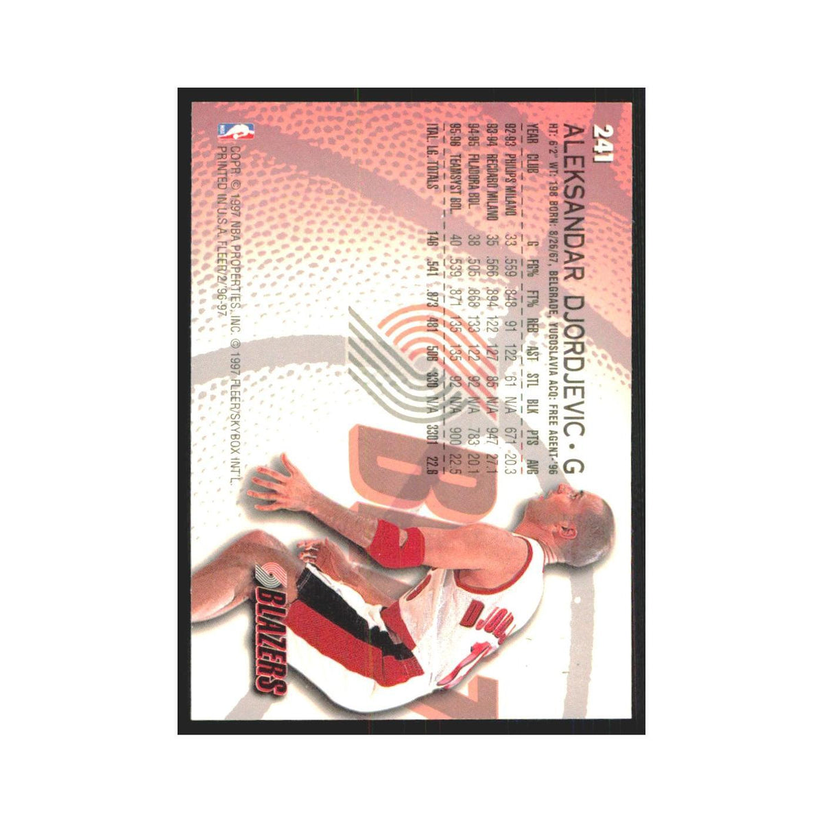 1996 Fleer Aleksandar Djordjevic RC Blazers #241