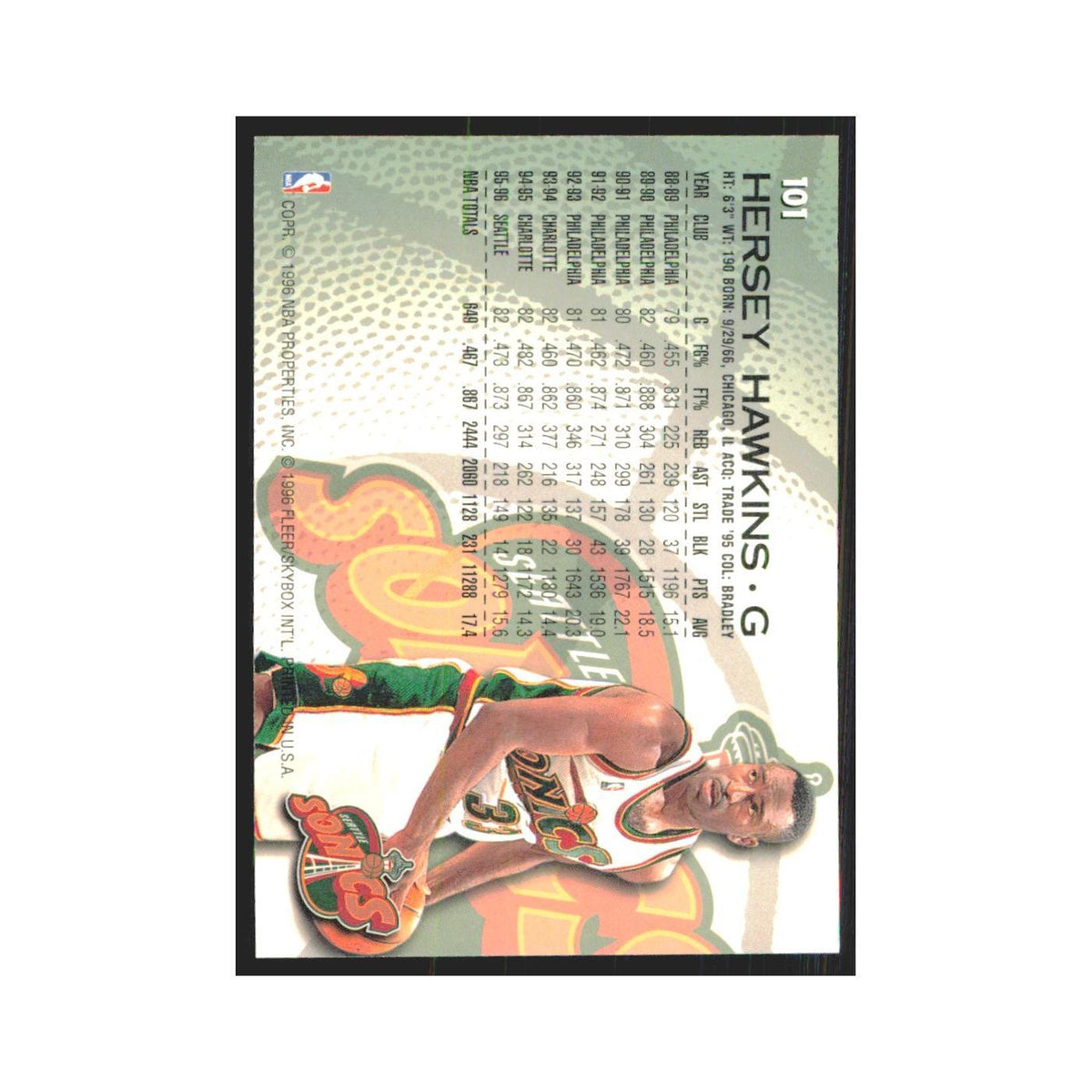 1996 Fleer Hersey Hawkins Seattle SuperSonics #101