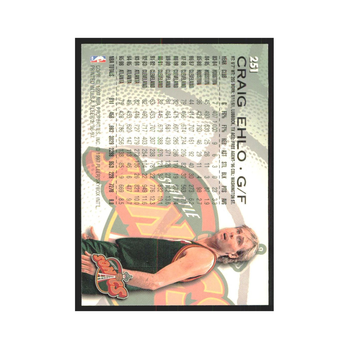 1996 Fleer Craig Ehlo Seattle SuperSonics #251