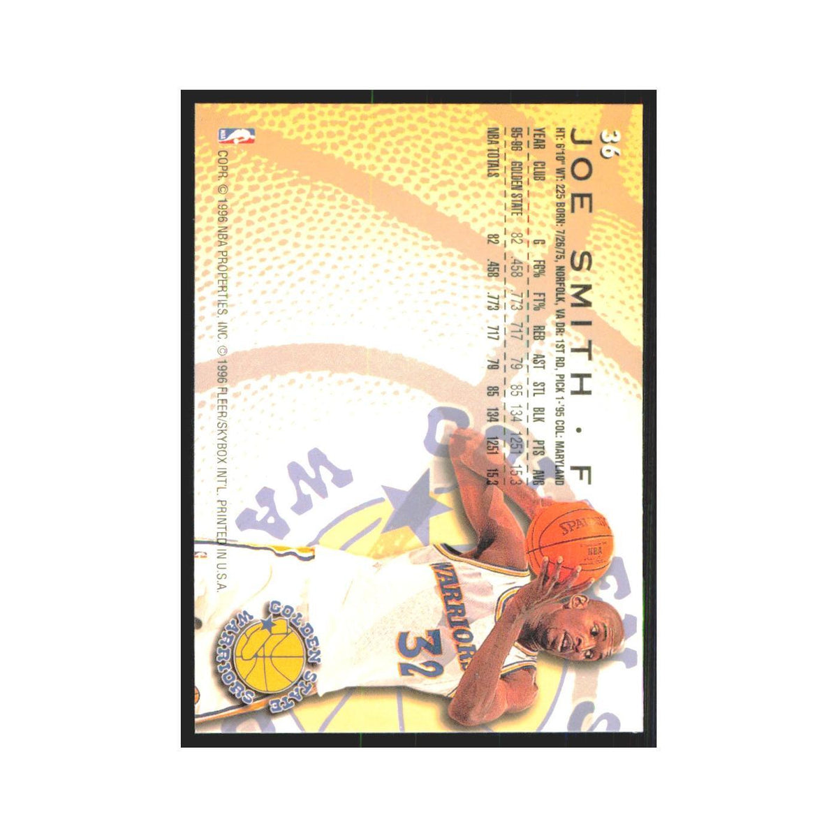 1996 Fleer Joe Smith Golden State Warriors #36
