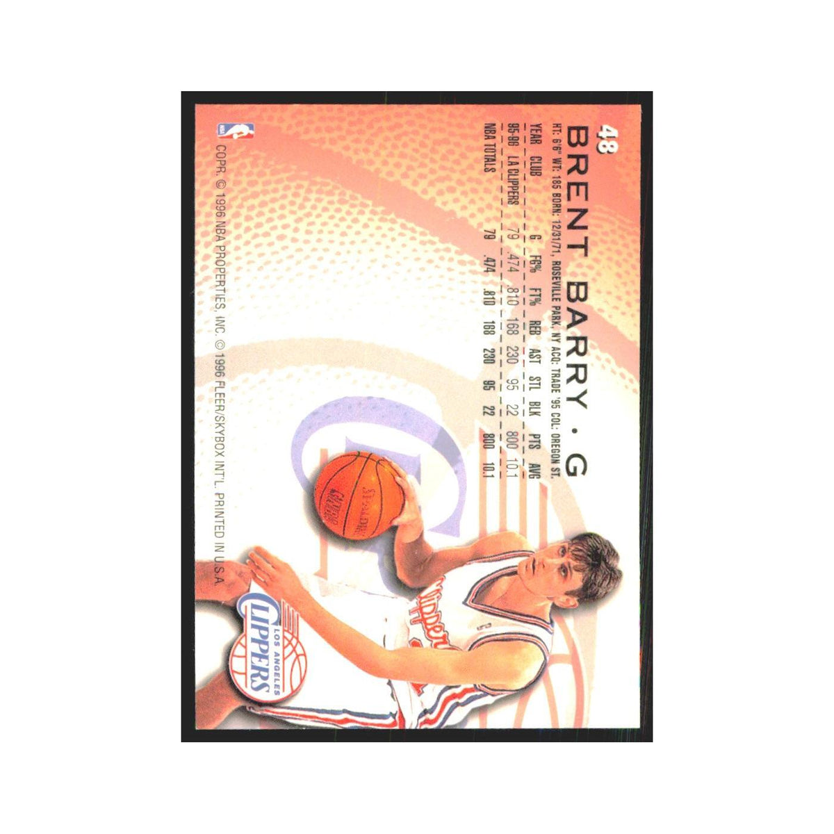 1996 Fleer Brent Barry Clippers #48