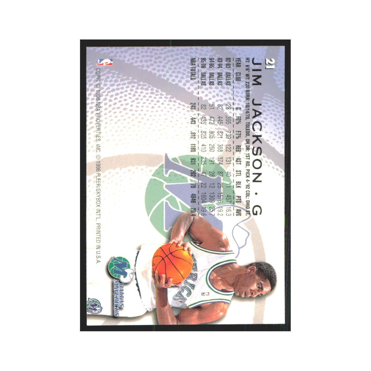 1996 Fleer Jim Jackson Mavericks #21