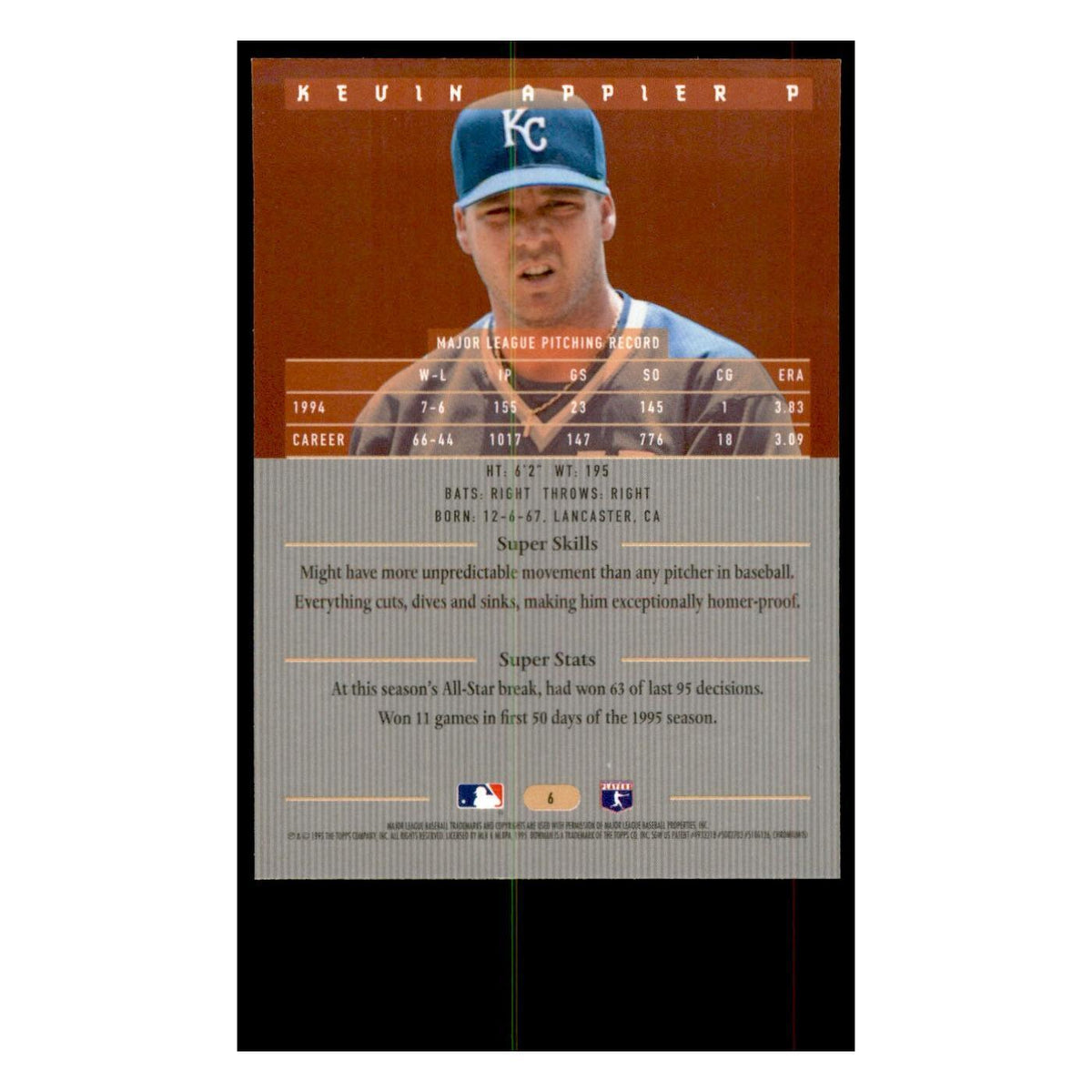 1995 Bowman's Best Kevin Appier Baseball Cards #6