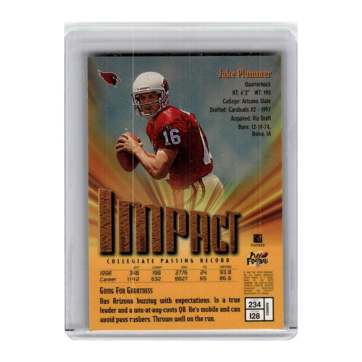 1997 Topps Finest Impact Jake Plummer Cardinals #234