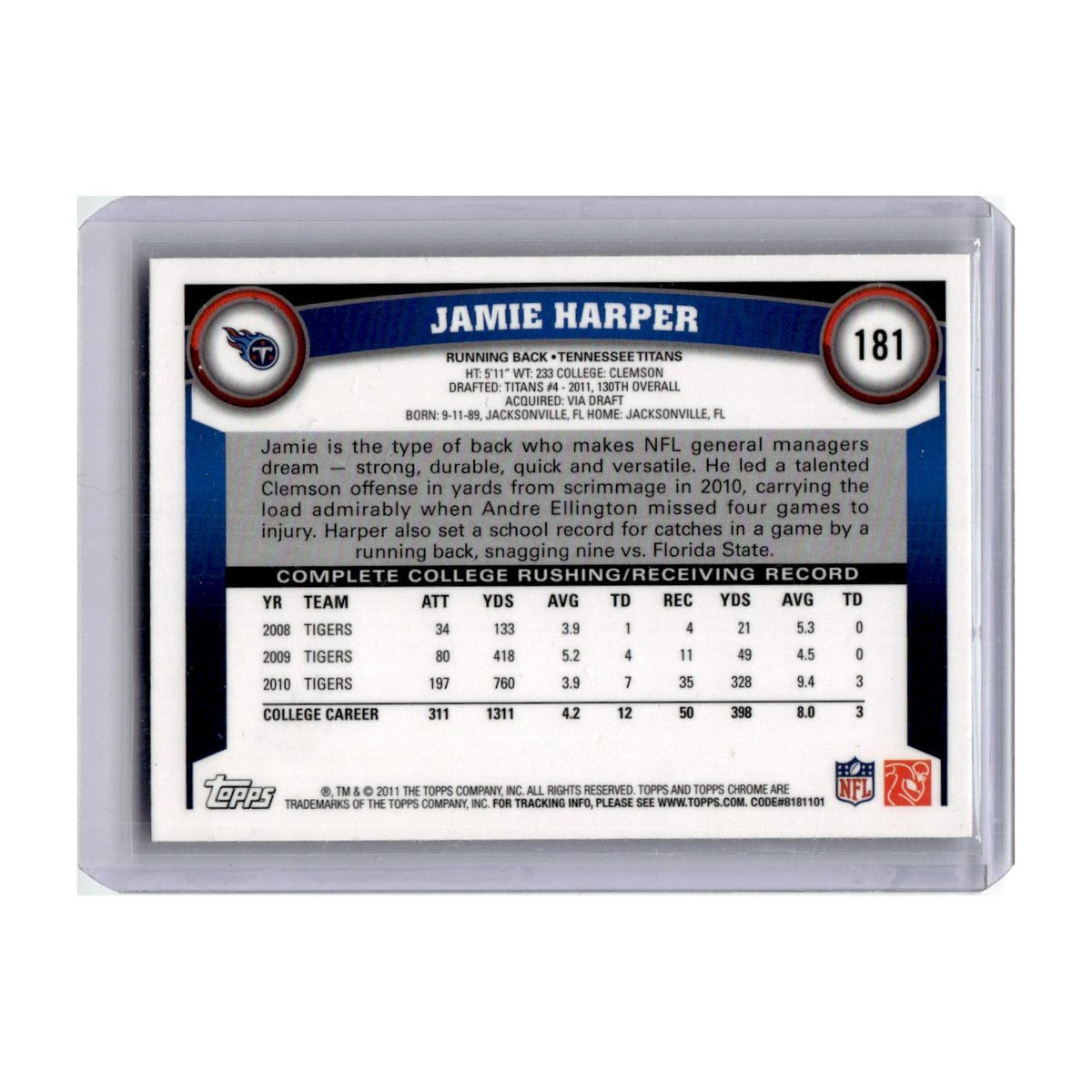 2011 Topps Chrome Jamie Harper Titans #181