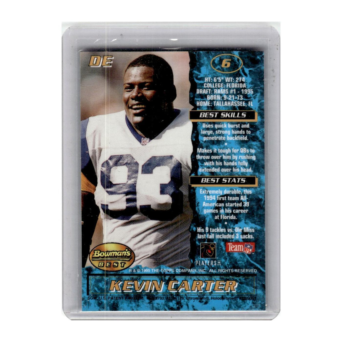1995 Bowman's Best Kevin Carter St. Louis Rams #6