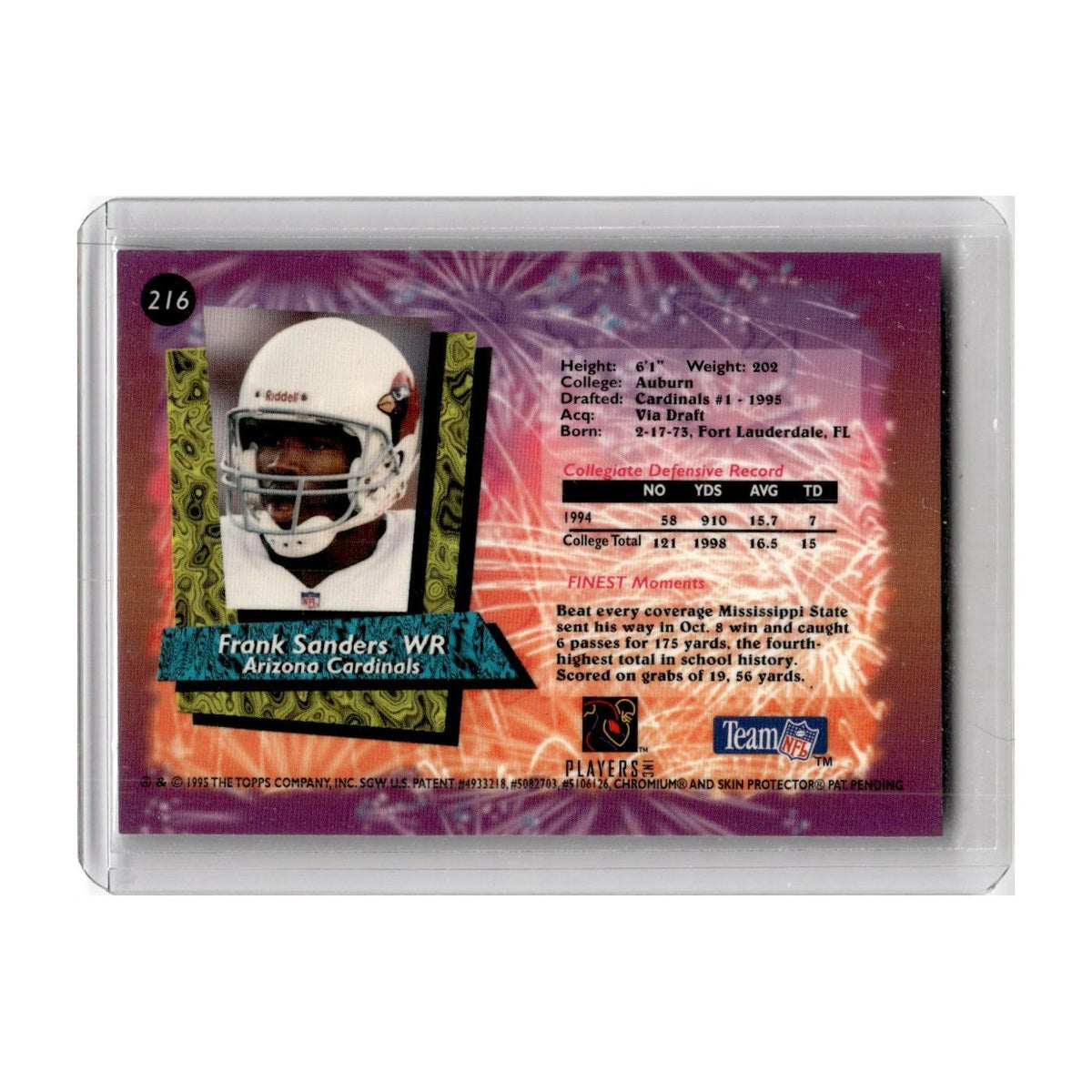 1995 Finest Frank Sanders RC Cardinals #216