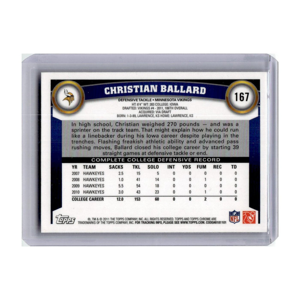 2011 Topps Chrome Christian Ballard RC Vikings #167