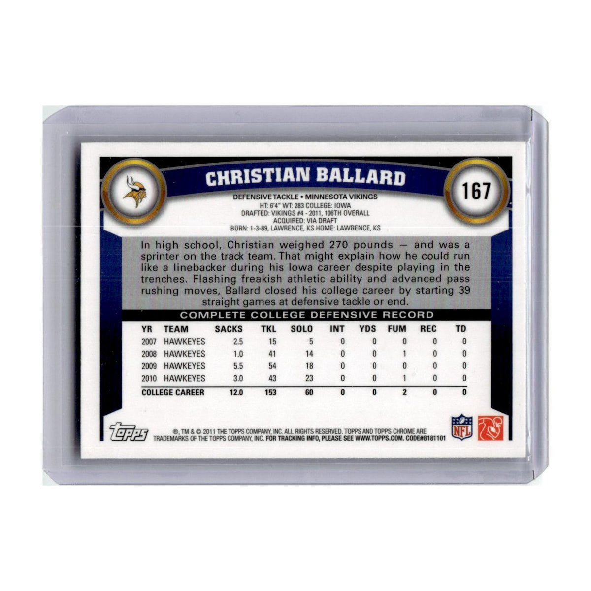 2011 Topps Chrome Christian Ballard RC Vikings #167