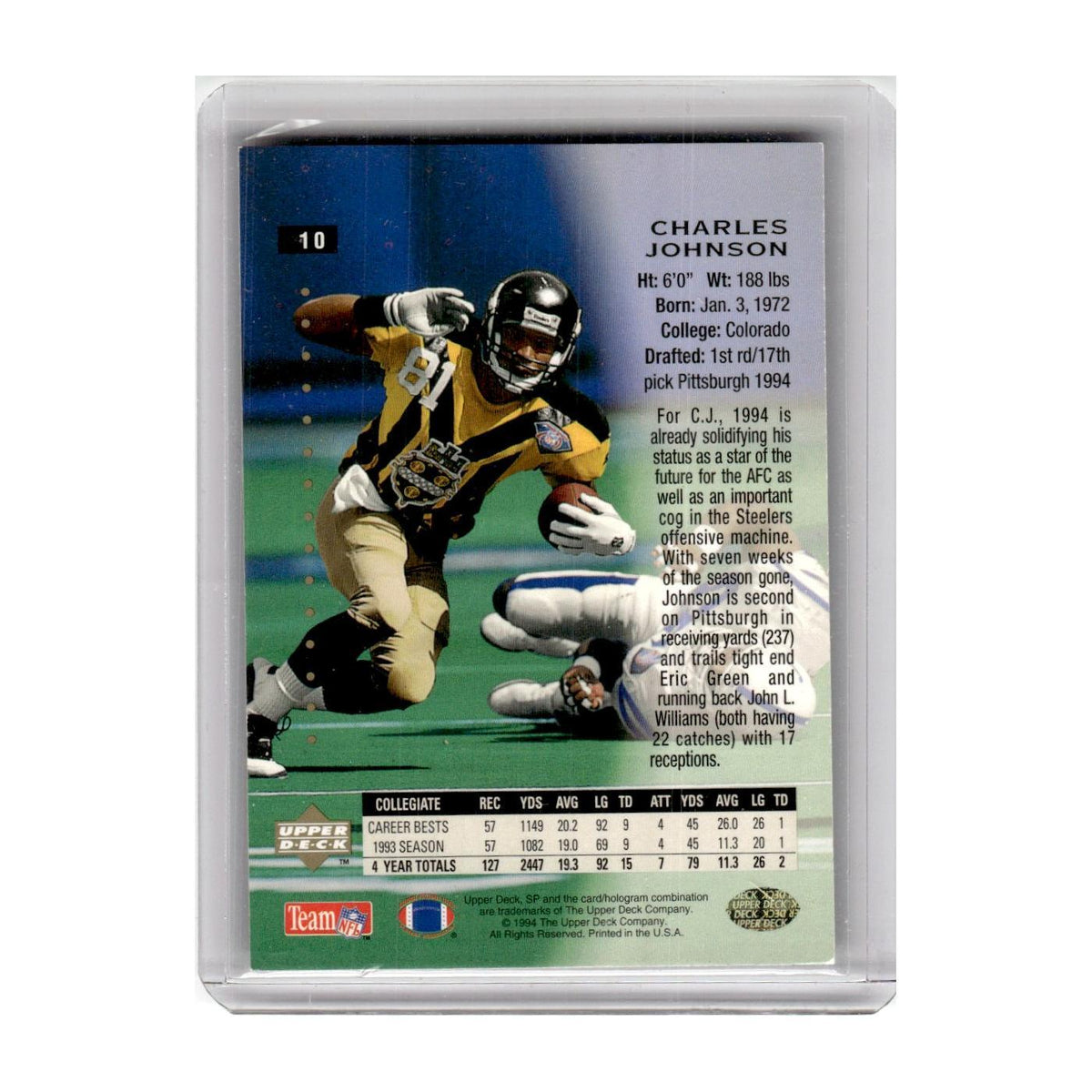 1994 SP Premier Prospects Charles Johnson Steelers #10