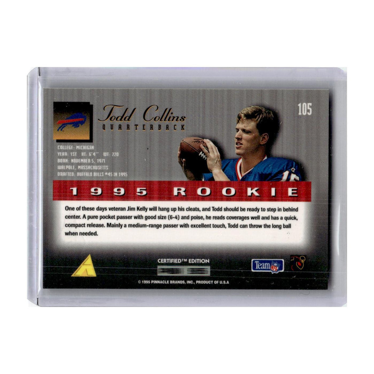 1995 Select Certified Todd Collins RC Bills #105