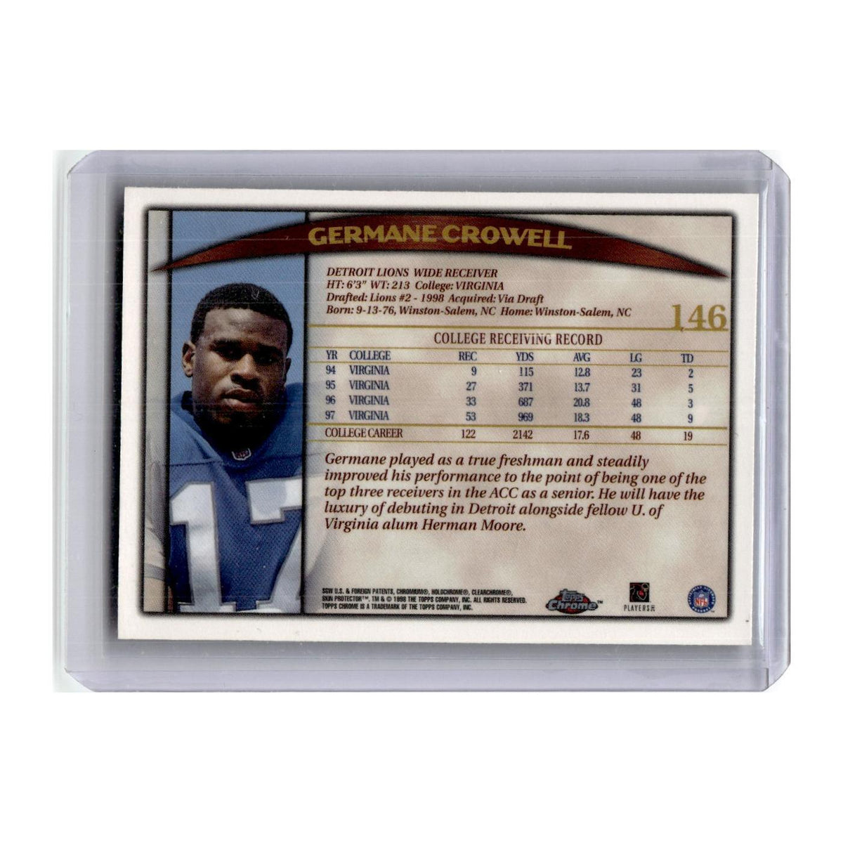 1998 Topps Chrome Germane Crowell Lions #146