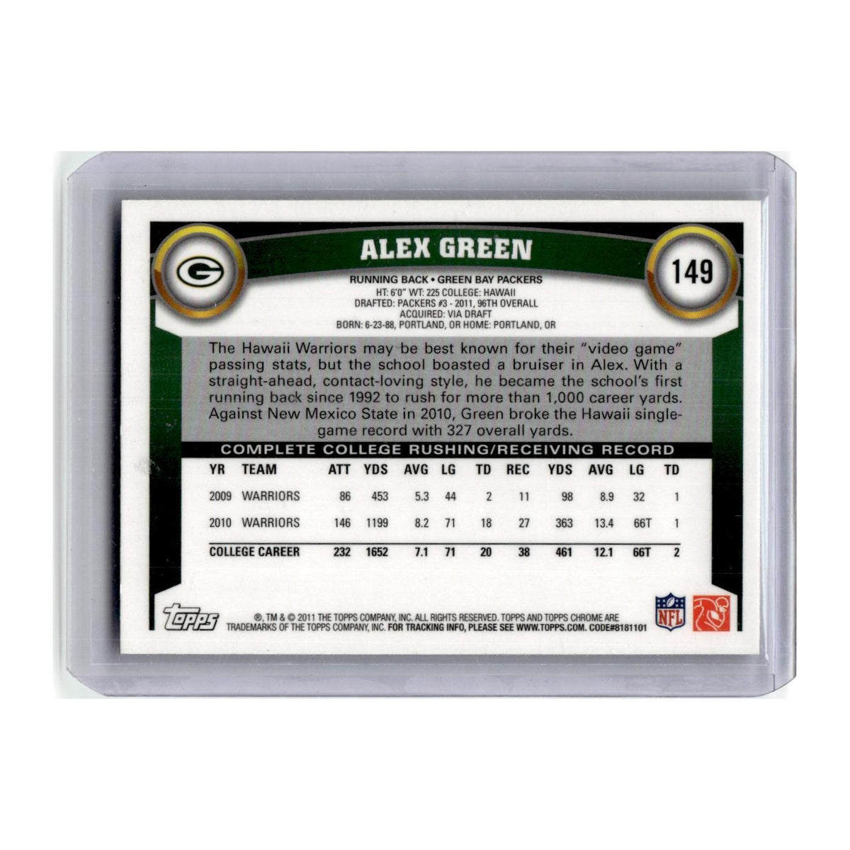 2011 Topps Chrome Alex Green RC Packers #149