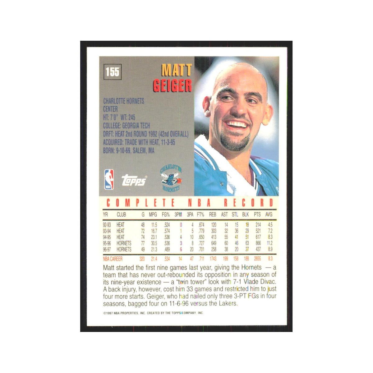 1997 Topps Matt Geiger Hornets #155.0