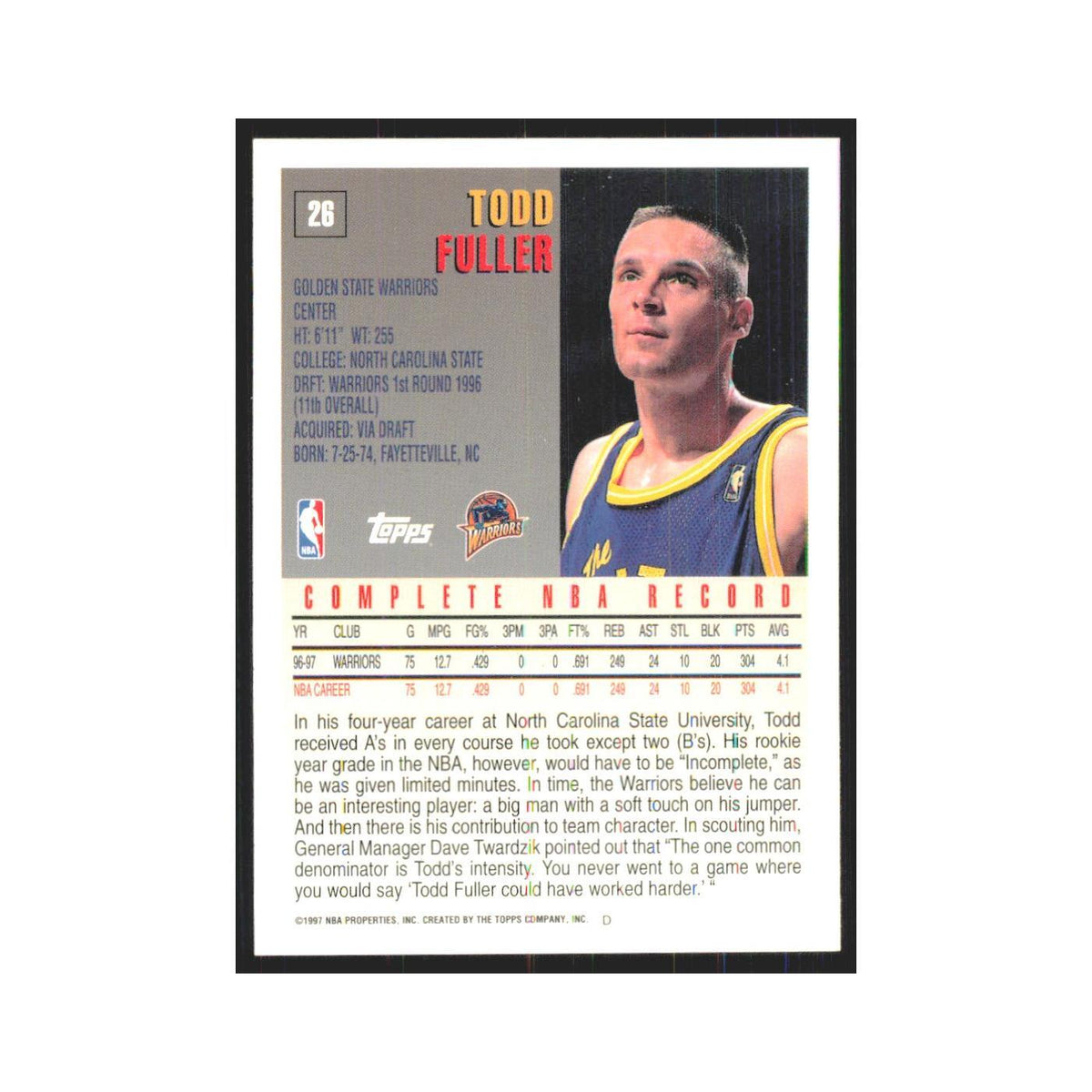 1997 Topps Todd Fuller Golden State Warriors #26.0