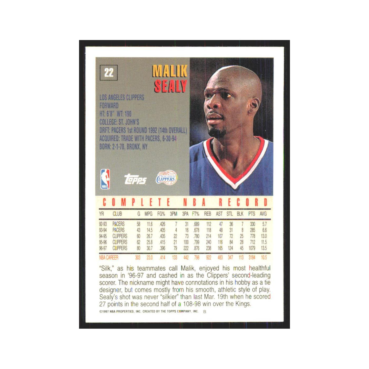 1997 Topps Malik Sealy Clippers #22.0