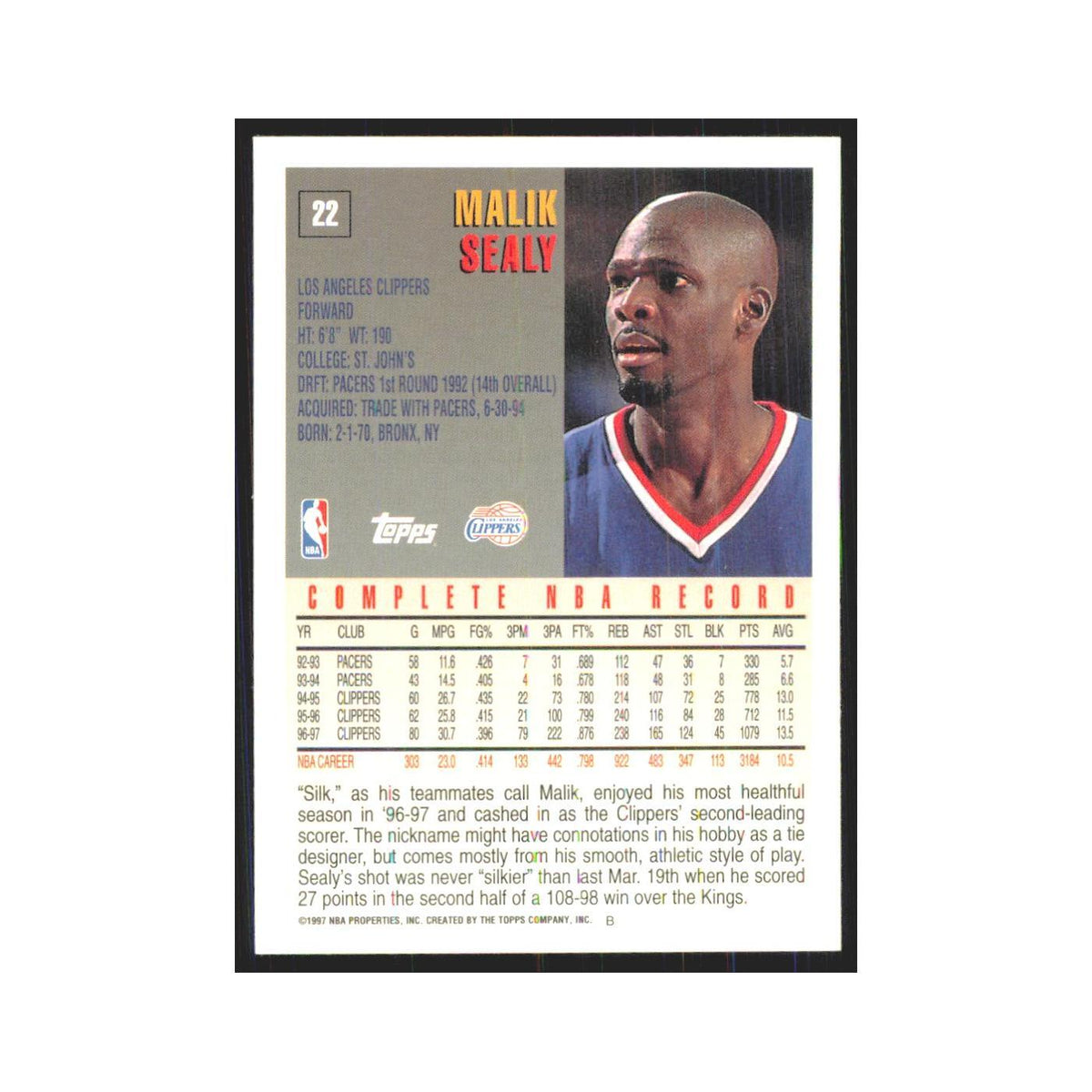 1997 Topps Malik Sealy Clippers #22.0