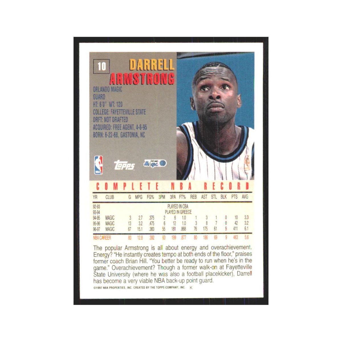 1997 Topps Darrell Armstrong Magic #10.0