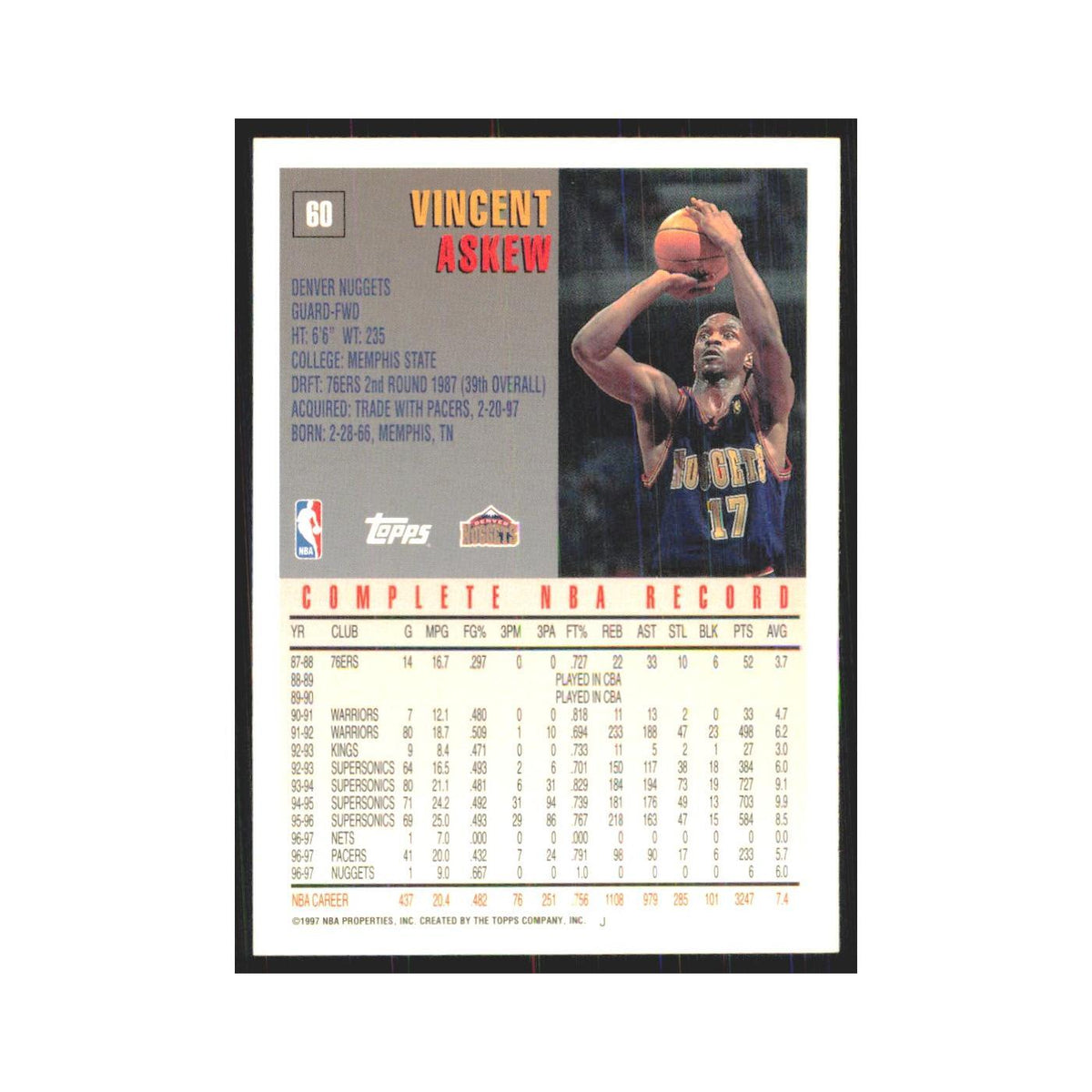 1997 Topps Vincent Askew Nuggets #60.0