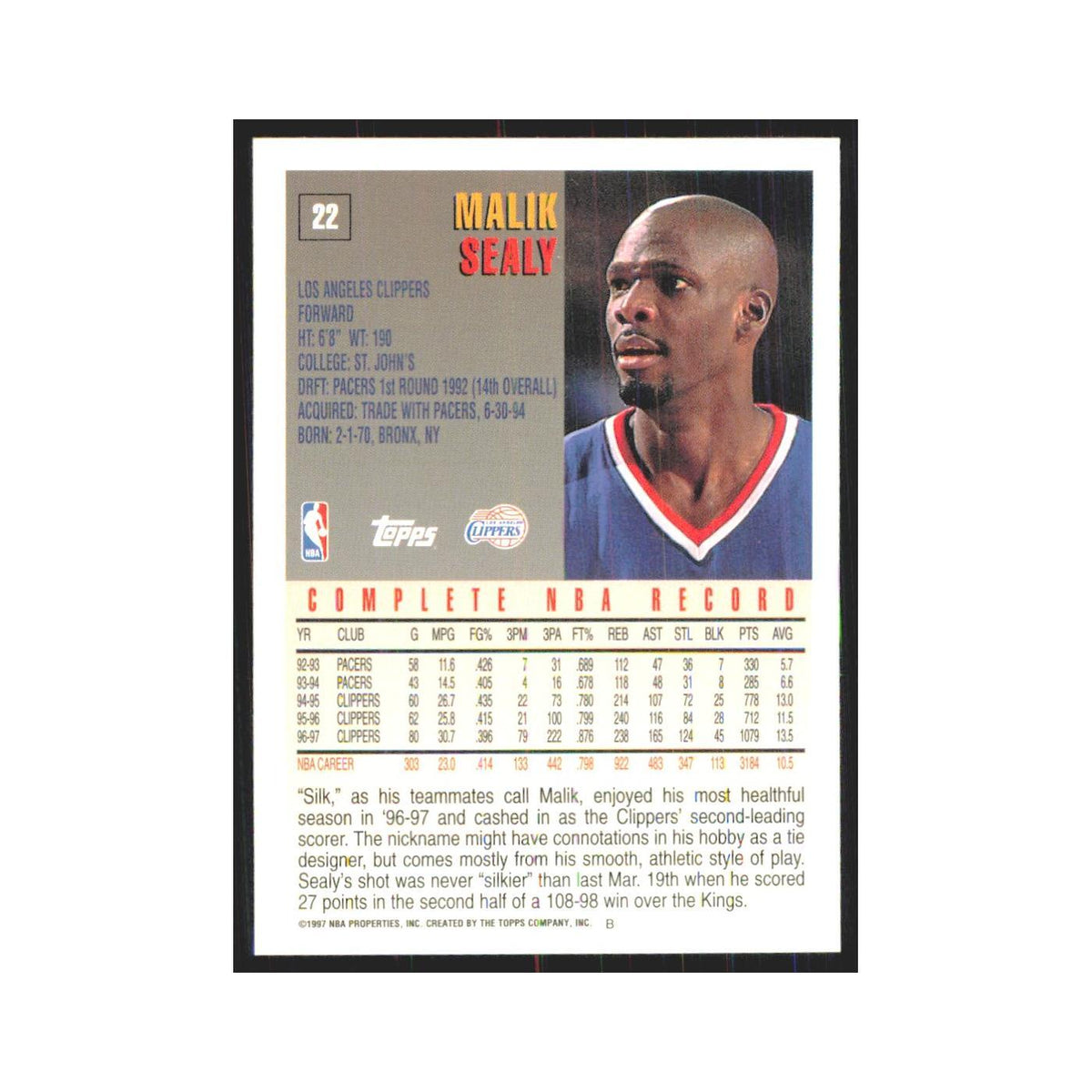 1997 Topps Malik Sealy Clippers #22.0