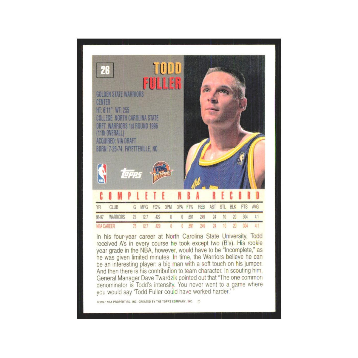 1997 Topps Todd Fuller Golden State Warriors #26.0