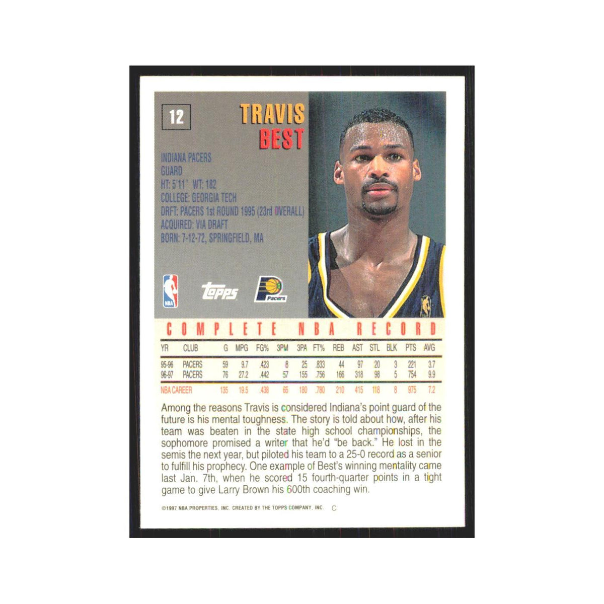 1997 Topps Travis Best Pacers #12.0