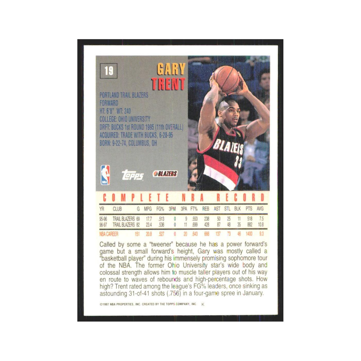 1997 Topps Gary Trent Blazers #19.0